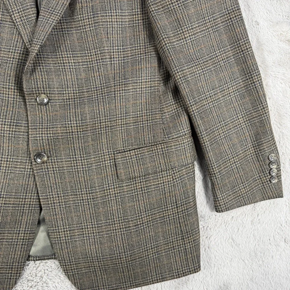 Botany 100 Lambswool Blazer Men 42 Short Brown Plaid TwoButton Sport Coat Jacket
